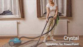  Presentation with at home senior care - Cool new PPT theme with vacuuming carpet at home housework backdrop and a coral colored foreground