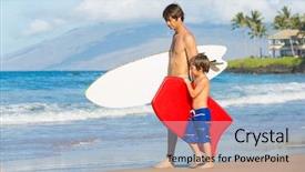  Presentation with hawaii - Amazing PPT theme having father and son going surfing together on tropical beach in hawaii backdrop and a light blue colored foreground