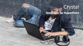  Presentation with computer - Presentation design featuring vagrant-with-computer background and a ocean colored foreground