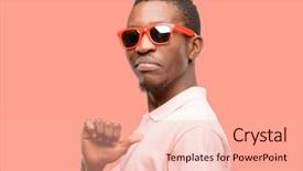  Presentation with black man - Presentation design featuring vains - african black man wearing sunglasses background and a coral colored foreground
