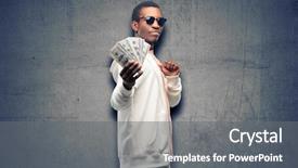  Presentation with accounting financial bank banking account - Cool new PPT theme with vains - african man holding dollar bank backdrop and a gray colored foreground