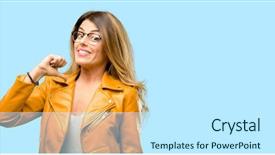  Presentation with victory - Cool new slide set with vains - beautiful young woman proud excited backdrop and a cool aqua colored foreground