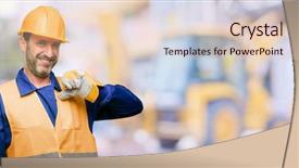  Presentation with construction work - PPT theme enhanced with vains - senior engineer man construction worker background and a lemonade colored foreground
