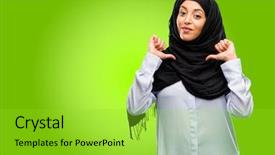  Presentation with wearing a surgical face mask - Theme having vains - young arab woman wearing hijab background and a yellow colored foreground