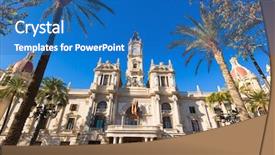  Presentation with town hall - Slide set enhanced with valencia ayuntamiento city town hall building and square in spain background and a teal colored foreground