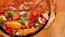  Presentation with seafood paella - Presentation enhanced with valencia-paella-with-assorted-seafood background and a red colored foreground