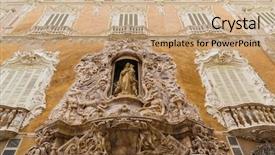  Presentation with facade - Colorful slide set enhanced with valencia palacio marques de dos backdrop and a coral colored foreground