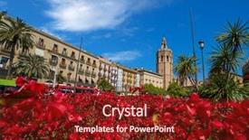  Presentation with red hibiscus rosa sinensis flower - Audience pleasing PPT theme consisting of valencia plaza de la reina backdrop and a  colored foreground