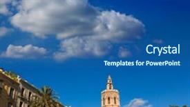  Presentation with square - Slide deck having valencia-plaza-de-la-reina background and a ocean colored foreground