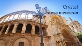  Presentation with tower - Theme having valencia-plaza-de-la-virgen background and a light blue colored foreground