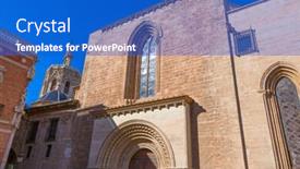  Presentation with spain - PPT theme having valencia-romanesque-palau-door background and a cobalt blue colored foreground