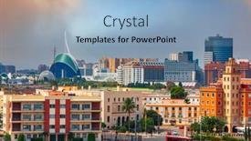 Presentation with skyline - Presentation having valencia-spain-downtown-city-skyline background and a light blue colored foreground