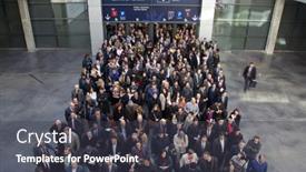  Presentation with fair trade - Beautiful theme featuring valencia-spain-february-12-2014 backdrop and a dark gray colored foreground