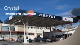  Presentation with fuel station - Presentation theme featuring valencia-spain-january-21-2014 background and a ocean colored foreground