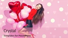  Presentation with joyful - Cool new PPT layouts with valentine beauty girl with red backdrop and a coral colored foreground
