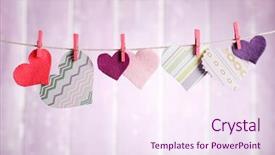  Presentation with hearts - Beautiful PPT layouts featuring valentine card - bright hearts hanging on rope backdrop and a sky blue colored foreground