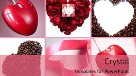  Presentation with pink rose petals - Presentation with valentine card - collage of hearts made up background and a coral colored foreground