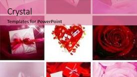  Presentation with satin - Slides with valentine card lying on the red satin background and a coral colored foreground