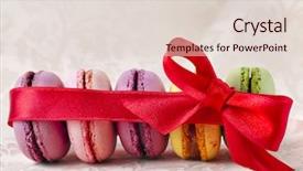  Presentation with red bow - PPT theme featuring valentine chocolate - colorful macaroons with red ribbon background and a lemonade colored foreground