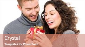  Presentation with young happy couple - Cool new slide deck with valentine gift happy young couple backdrop and a coral colored foreground