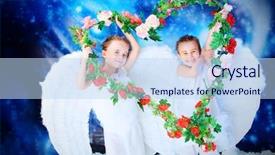  Presentation with angels - Presentation theme enhanced with valentine kids - beautiful little angels holding heart background and a  colored foreground