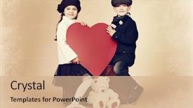  Presentation with cute flower heart - Beautiful presentation featuring valentine kids - cute little boy holding red backdrop and a coral colored foreground