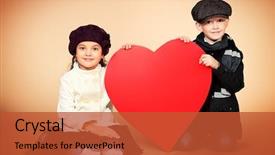  Presentation with cute flower heart - Audience pleasing slide set consisting of valentine kids - cute little boy holding red backdrop and a red colored foreground