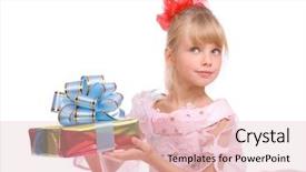  Presentation with gift - Beautiful theme featuring valentine kids - girl with gift box backdrop and a  colored foreground