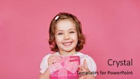  Presentation with abc preschool - Colorful PPT theme enhanced with valentine kids - laughing preschool girl holding small backdrop and a coral colored foreground