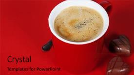  Presentation with coffee chocolate - Audience pleasing PPT theme consisting of valentine's day composition with coffee cup and chocolate on red background backdrop and a crimson colored foreground