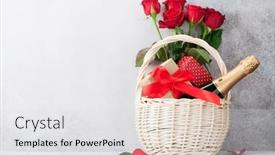  Presentation with valentine - Cool new slide deck with valentine's day greeting card with champagne and rose flowers bouquet with space for your greetings backdrop and a white colored foreground