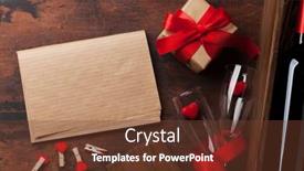  Presentation with bottle red wine - Audience pleasing presentation design consisting of valentine's day greeting card with red wine bottle and love gift box on wooden background top view with notepad for your greetings flat lay backdrop and a tawny brown colored foreground