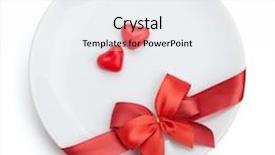  Presentation with candy heart - Presentation consisting of valentine's day heart shaped candy over plate with red bow isolated on white background background and a white colored foreground