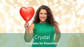  Presentation with green lights - Slide set having valentine's day holidays and love concept - happy woman in green dress holding red heart shaped balloon over festive lights on beige background background and a ocean colored foreground