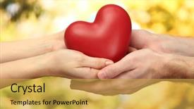  Presentation with hands heart - Theme consisting of valentines day - red heart in woman background and a yellow colored foreground