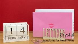  Presentation with lipstick kiss - Amazing PPT theme having valentines day card sealed with a red lipstick kiss in a letterack with a date block showing 14th february backdrop and a coral colored foreground