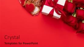  Presentation with heart flowers - PPT theme featuring valentines-day-card-with-gift background and a red colored foreground