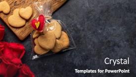  Presentation with heart flowers - PPT theme having valentines-day-card-with-heart background and a dark gray colored foreground