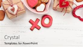  Presentation with greeting card - PPT theme with valentines-day-concept-greeting-card background and a sky blue colored foreground