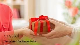  Presentation with valentines - Cool new presentation theme with valentines day greeting and people concept - close up of male and female hands with gift box backdrop and a red colored foreground