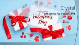  Presentation with candy heart - Audience pleasing PPT layouts consisting of valentines-day-greeting-card-gift backdrop and a sky blue colored foreground