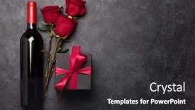  Presentation with bottle red wine - Cool new PPT theme with valentines-day-greeting-card backdrop and a dark gray colored foreground
