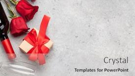  Presentation with bottle red wine - Slide deck with valentines-day-greeting-card background and a light gray colored foreground
