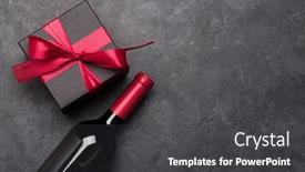  Presentation with bottle red wine - PPT theme enhanced with valentines-day-greeting-card background and a dark gray colored foreground