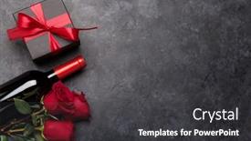  Presentation with bottle red wine - PPT theme enhanced with valentines-day-greeting-card background and a dark gray colored foreground