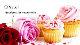  Presentation with pink roses - Audience pleasing PPT theme consisting of valentines day roses and cupcakes with pink icing backdrop and a white colored foreground