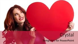  Presentation with valentines day - Theme featuring valentines day woman holding valentines background and a crimson colored foreground