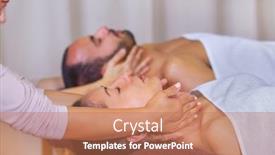  Presentation with valentines - PPT theme enhanced with valentines-spa-couple-celebrating background and a coral colored foreground