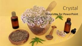  Presentation with headaches - Slides having valerian-herb-flowers-and-dried background and a yellow colored foreground