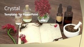  Presentation with essential oil - Slide deck with valerian-herb-root-with-essential background and a violet colored foreground